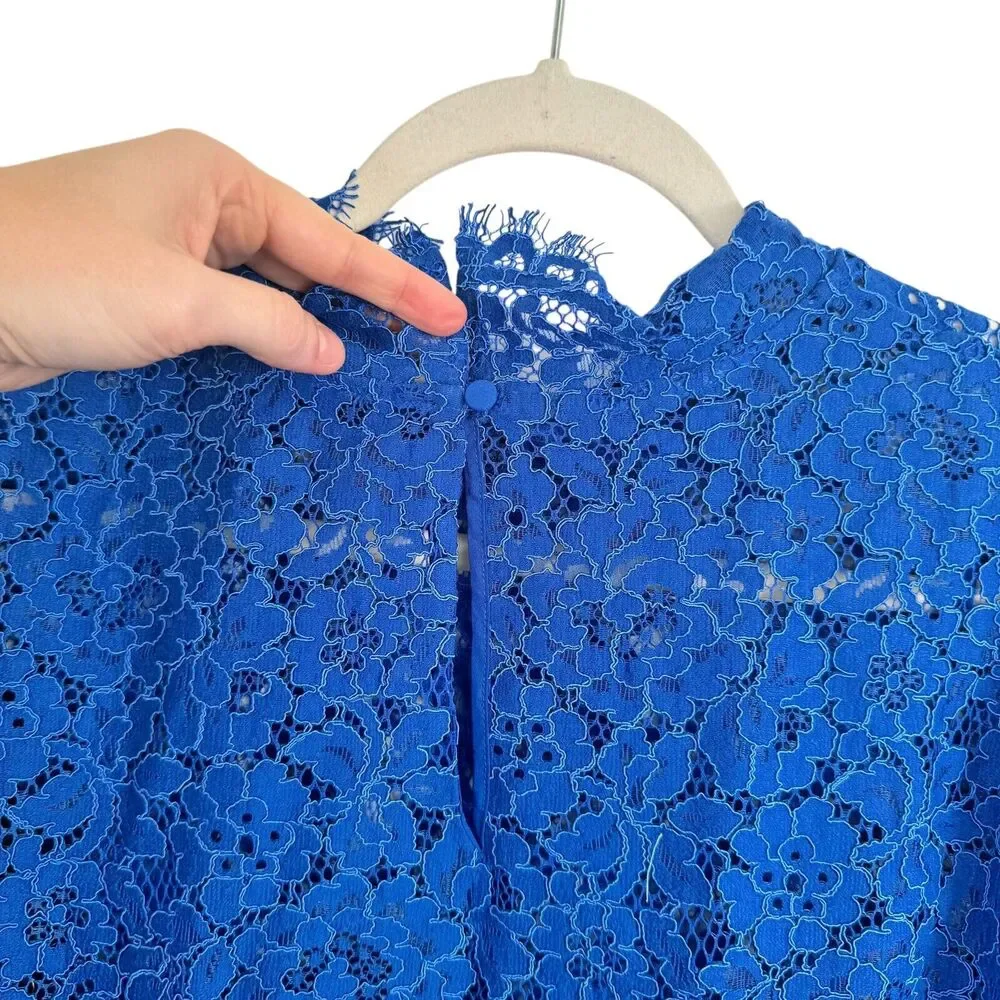 J Crew Scalloped Lace Mockneck Top Blue Preppy Work Office NWT Womens Size 24